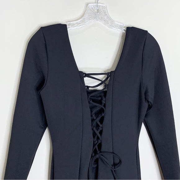 NEW TA3 Squarey Long Sleeve Lace-Back Midi Dress *Black* Sz L - Picture 10 of 13